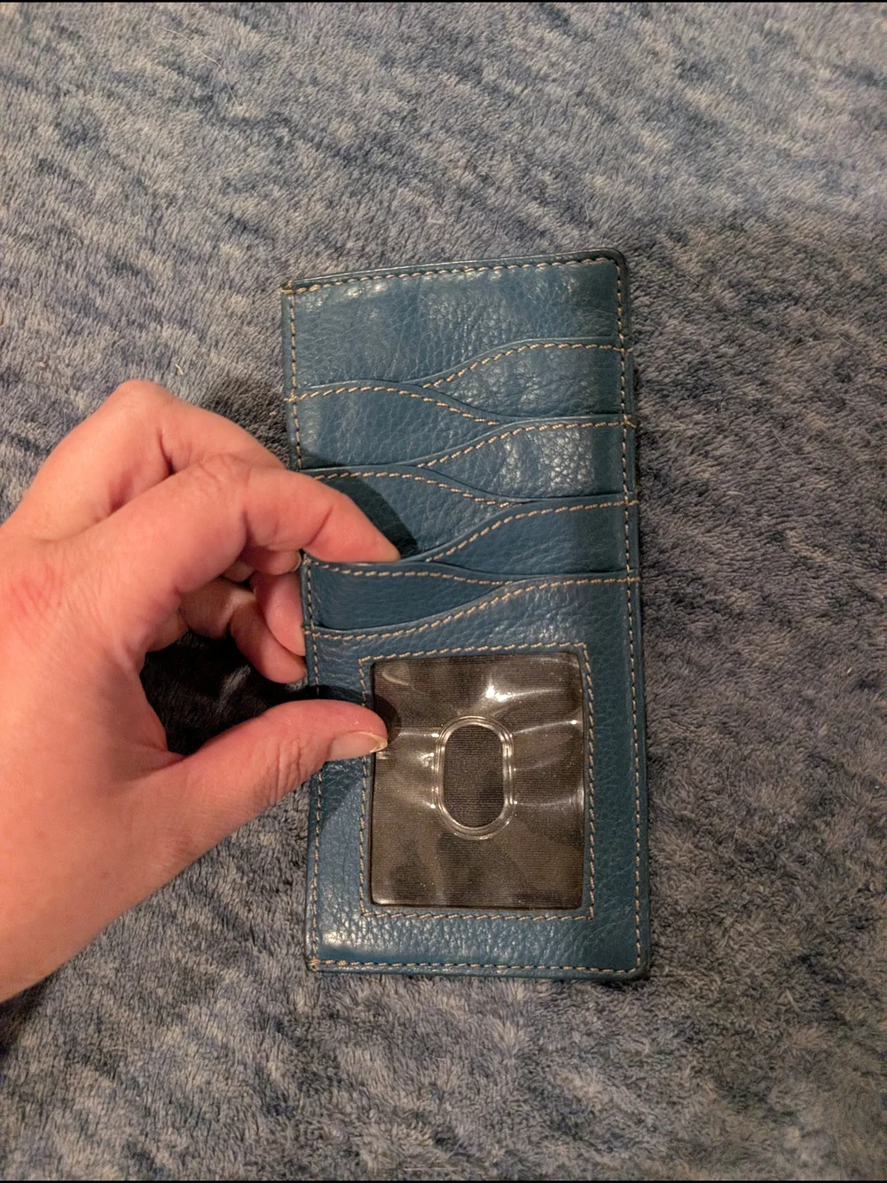 Tignanello Blue Leather Card Holder with Zipper Pouch And ID Window